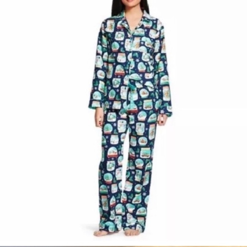 Nick & Nora Navy Snow Globe Print Long Sleeve Pajama Set